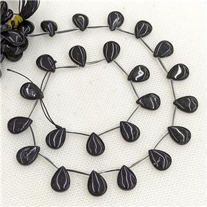 Natural Black Tourmaline Beads Teardrop Topdrilled, approx 10-14mm [GB22632]
