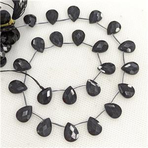 Natural Black Tourmaline Beads Faceted Teardrop Topdrilled, approx 10-14mm [GB22638]