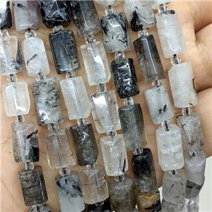 Natural Black Rutilated Quartz Tube Beads, approx 7-14mm [GB22687]