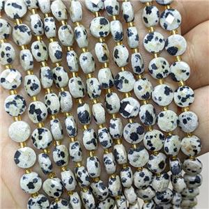 Natural Black Dalmatian Jasper Beads Faceted Coin, approx 6mm [GB22691]