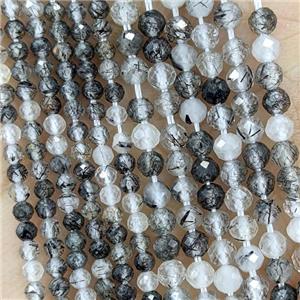 Natural Black Rutilated Quartz Beads Faceted Round, approx 2mm [GB22729-2MM]