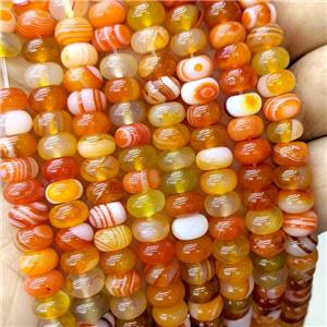 Natural Stripe Agate Beads Banded Smooth Rondelle Orange Dye, approx 5-8mm [GB22926]