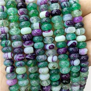Natural Stripe Agate Beads Banded Smooth Rondelle Green Dye, approx 5-8mm [GB22928]