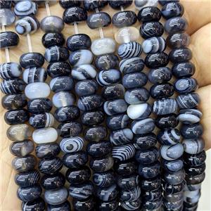 Natural Stripe Agate Beads Banded Smooth Rondelle Black Dye, approx 5-8mm [GB22938]