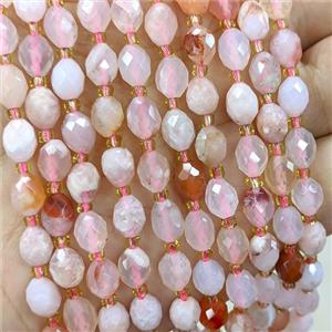 Natural Pink Sakura Agate Beads Faceted Rice Cherry, approx 6-8mm [GB23004]