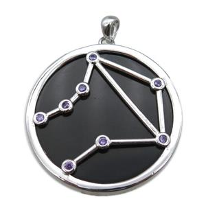 black Obsidian Libra pendant, circle, approx 35mm dia [GM13923]