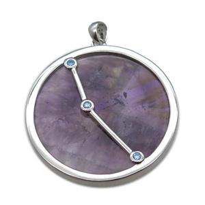 purple Amethyst Aries pendant, circle, approx 35mm dia [GM13924]