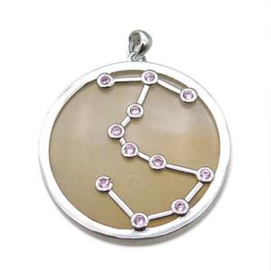 yellow Jade Scorpio pendant, circle, approx 35mm dia [GM13926]