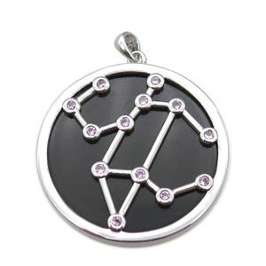 black Obsidian Leo pendant, circle, approx 35mm dia [GM13930]