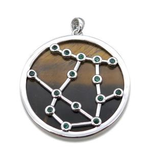 Tiger eye stone Gemini pendant, circle, approx 35mm dia [GM13931]