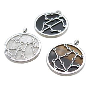 mixed Gemstone circle Zodiac pendant, approx 35mm dia [GM13932]