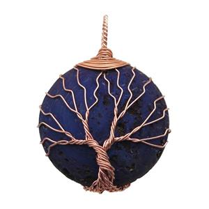 darkpurple Agate Druzy circle pendant wire warpped tree of life, approx 32mm dia [GM13940]