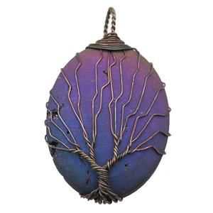 rainbow Agate Druzy oval pendant wire warpped tree of life, approx 32-45mm [GM13968]