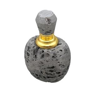 silver Agate Druzy perfume bottle charm without hole, approx 30x40x65mm [GM13980]