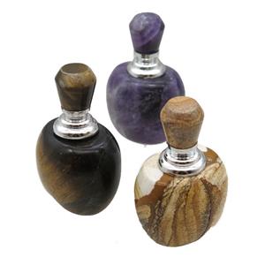 mixed Gemstone perfume bottle charm without hole, mixed color, approx 30x40x65mm [GM13987]