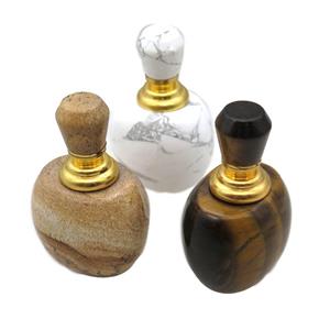 mixed Gemstone perfume bottle charm without hole, approx 30x40x65mm [GM13993]