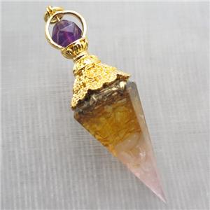 yellow citrine chips pendulum pendant, approx 6-60mm [GM14014]
