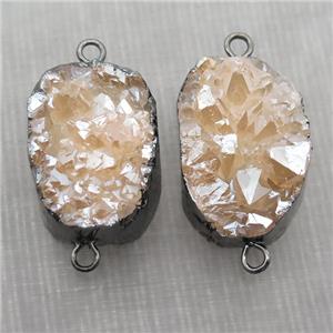 champagne Quartz Druzy connector, freeform, black plated, approx 20-35mm [GM14025]