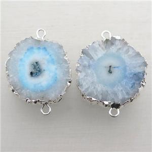 blue Solar Quartz Druzy slab connector, freeform, silver plated, approx 15-35mm [GM14029]