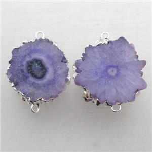 purple Solar Quartz Druzy slab connector, freeform, silver plated, approx 15-35mm [GM14032]