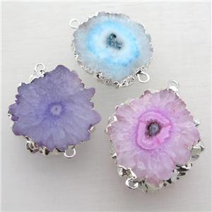 mixed color Solar Quartz Druzy slab connector, freeform, silver plated, approx 15-35mm [GM14033]