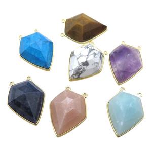 mixed Gemstone arrowhead pendant with 2loops, gold plated, approx 18-25mm [GM14042]