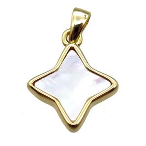 white Pearlized Shell star pendant, gold plated, approx 13mm [GM14043]