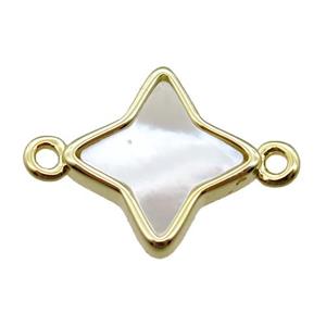white Pearlized Shell star connector, gold plated, approx 13mm [GM14047]