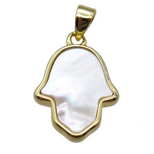 white Pearlized Shell hamsahand pendant, gold plated, approx 12-15mm [GM14051]