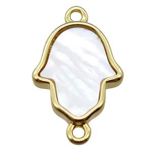 white Pearlized Shell hamsahand connector, gold plated, approx 12-15mm [GM14055]