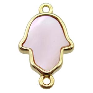 pink Queen Shell hamsahand connector, gold plated, approx 12-15mm [GM14056]