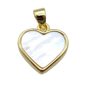 white Pearlized Shell heart pendant, gold plated, approx 12mm dia [GM14059]