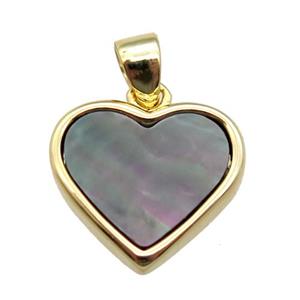 grey abalone shell heart pendant, gold plated, approx 12mm dia [GM14060]