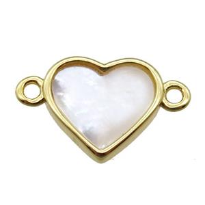white Pearlized Shell heart connector, gold plated, approx 12mm dia [GM14063]