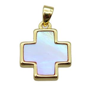 abalone shell cross pendant, gold plated, approx 13x13mm [GM14069]