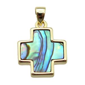 Abalone shell cross pendant, gold plated, approx 13x13mm [GM14070]