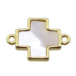 white Pearlized Shell cross connector, gold plated, approx 13x13mm [GM14071]