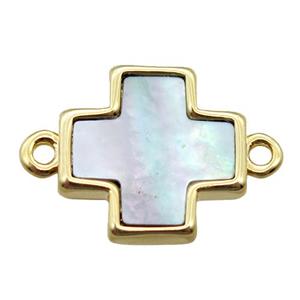 gray abalone shell cross connector, gold plated, approx 13x13mm [GM14072]