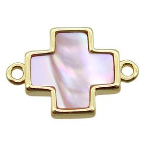 pink queen shell cross connector, gold plated, approx 13x13mm [GM14073]