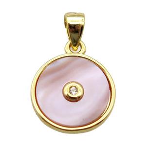 pink queen shell circle pendant, gold plated, approx 12mm dia [GM14076]