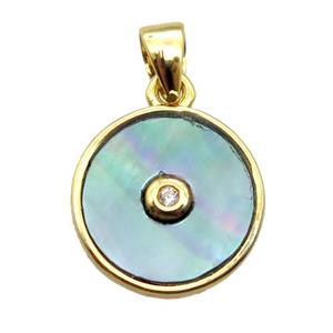 gray abalone shell circle pendant, gold plated, approx 12mm dia [GM14077]