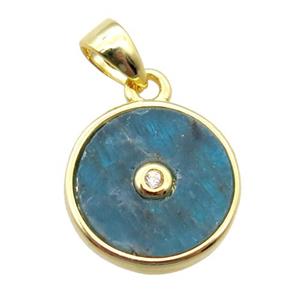 blue Apatite circle pendant, gold plated, approx 12mm dia [GM14080]