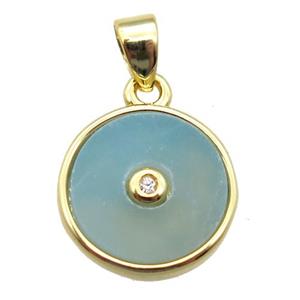 green Amazonite circle pendant, gold plated, approx 12mm dia [GM14081]