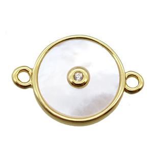 white Pearlized Shell circle connector, gold plated, approx 12mm dia [GM14084]