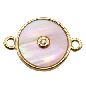 pink queen shell circle connector, gold plated, approx 12mm dia [GM14085]