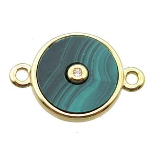 green Malachite circle connector, gold plated, approx 12mm dia [GM14088]