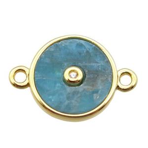 blue Apatite circle connector, gold plated, approx 12mm dia [GM14089]