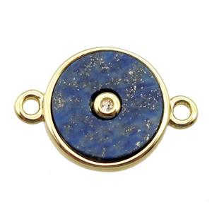 blue Lapis circle connector, gold plated, approx 12mm dia [GM14091]