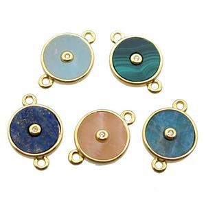mixed Gemstone circle connector, gold plated, approx 12mm dia [GM14092]