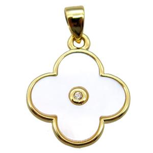 white Pearlized Shell clover pendant, gold plated, approx 14mm dia [GM14097]